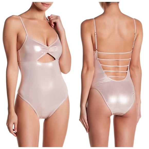 pink metallic one piece swimsuit